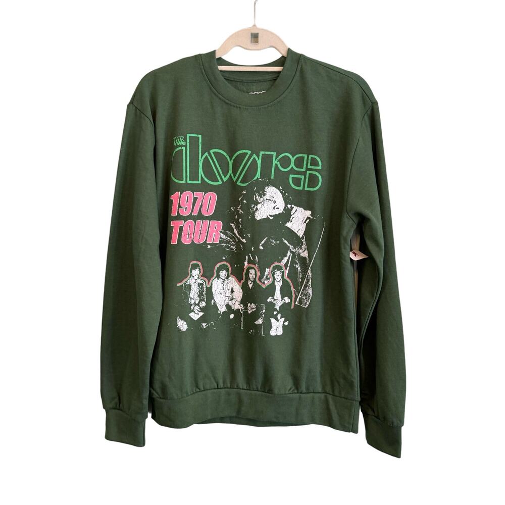 THE DOORS Sweatshirt Womens M 1970 Band Tour Music Oversized Green NWT